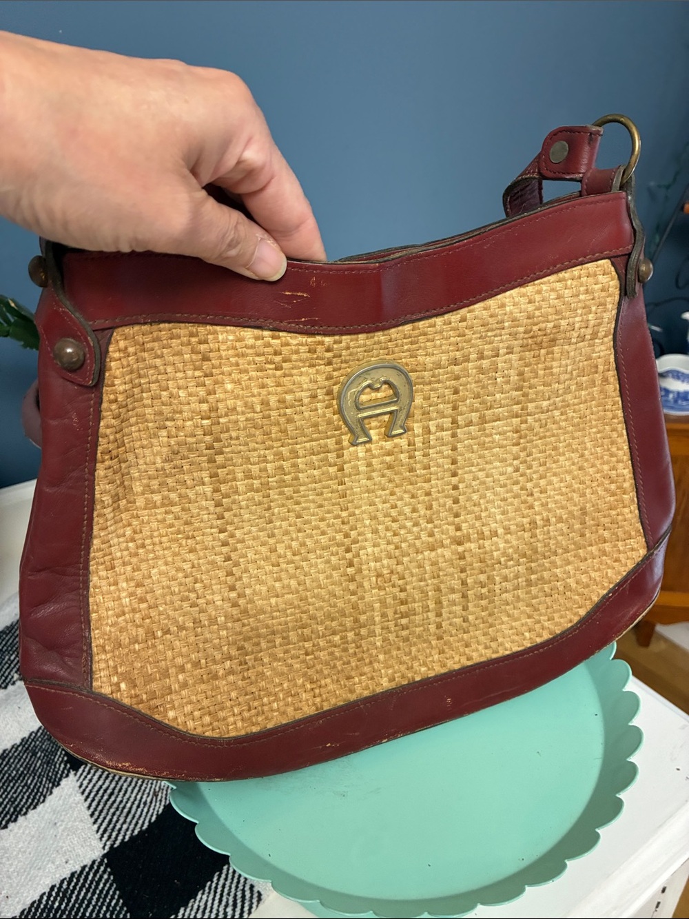 Vintage 60’s 70’s Etienne Aigner Woven Jute Straw Leather Shoulder Bag - Picture 8 of 10